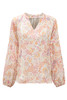 Golden Apricot Floral Print V Neck Long Puff Sleeve Top