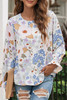 White Floral Print Sweet Lantern Long Sleeve Blouse