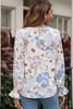 White Floral Print Sweet Lantern Long Sleeve Blouse