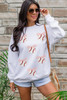 White Sequin Bow Baseball Patched Casual Sweatshirt