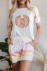 White Pumpkin Graphic Rainbow Rush Shift Tee and Short Loungewear