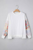 White Floral Dotted Mixed Print Patchwork Sleeve High Low Casual Sweatshirt