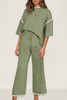 Guacamole Green Contrast Trim Half Sleeve Top Drawstring Pants Loose 2pcs Sweater Suit