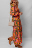 Orange Floral Puff Sleeve Smocked Bodice Ruffled Long Dress