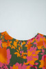 Orange Floral Puff Sleeve Smocked Bodice Ruffled Long Dress