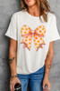 White Pumpkin Bow Print Thanksgiving T Shirt