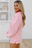 Pink Stripe Collared V Neck Drop Shoulder Pullover and Skort 2pcs Outfit Pink Stripe Collared V Neck Drop Shoulder Pullover and Skort 2pcs Outfit