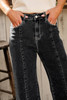 Black Plain Seam Detail Flared Bottom Ankle Length Jeans Black Plain Seam Detail Flared Bottom Ankle Length Jeans