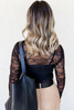 Black Lace Crochet Mesh Patched Slim Fit Long Sleeve Top