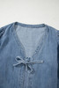 Dusk Blue Tied Front Long Puff Sleeve Denim Top