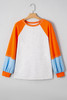 Light Grey Color Block Raglan Sleeve Contrast Stitching Loose Fit Top