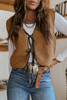 Light French Beige Contrast Trim Tie Front Sherpa Vest