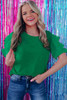 Dark Green Tulle Ruffle Sleeve Blouse