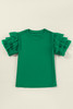Dark Green Tulle Ruffle Sleeve Blouse