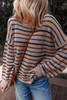 Multicolour Striped Knitted Drop Shoulder Round Neck Sweater