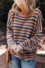 Multicolour Striped Knitted Drop Shoulder Round Neck Sweater
