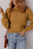 Jurassic Gold Hollow Out Crochet Ribbed Edge Balloon Sleeve Sweater