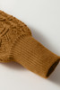 Jurassic Gold Hollow Out Crochet Ribbed Edge Balloon Sleeve Sweater