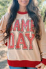Oatmeal GAME DAY Letter Graphic Varsity Striped Detail Baggy Sweatshirt