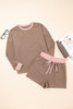 Brown Checkerboard Long Sleeve Pullover and Shorts Set