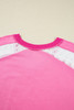 Bonbon Lace Striped Patchwork Long Sleeve Corded V Neck Plus Size Top