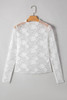 White Sheer Floral Lace Mesh Mock Neck Long Sleeve Top