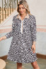 Multicolour Button Striped Collar Leopard Print Long Sleeve Flared Dress