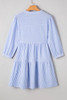 Sky Blue Stripe Bracelet Sleeve Tiered Shift Dress with Pockets