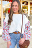 White Floral Ruffled Balloon Sleeve Patchwork Loose Blouse