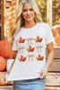 White Fall Leaf Bow Print Thanksgiving T Shirt