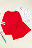 Fiery Red Varsity Striped Sleeve Drop Shoulder Sweatshirt and Short Set