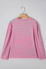 Rose Stripe Textured Knit Round Neck Long Sleeve Top