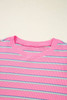 Rose Stripe Textured Knit Round Neck Long Sleeve Top