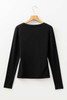 Black Solid Color Long Sleeve Fitted Top