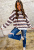 Brown Stripe Crew Neck Drop Shoulder Pullover Sweatshirt