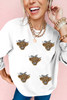 White Sequin Heifer Patched Drop Shoulder Sweatshirt
