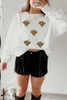 White Sequin Heifer Patched Drop Shoulder Sweatshirt