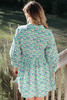 Green Floral Print Notched Neck Scalloped Detail Long Sleeve Mini Dress Green Floral Print Notched Neck Scalloped Detail Long Sleeve Mini Dress