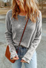Gray Textured Round Neck Long Sleeve Top