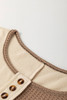 Beige Color Block Waffle Knit Stitch Detail Long Sleeve Top