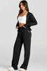 Black Double Zipper Hooded Jacket and Sweatpants Active Set