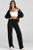 Black Double Zipper Hooded Jacket and Sweatpants Active Set