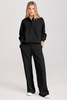 Black Solid Collared Sweatshirt and High Waist Pants Active Set