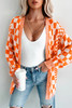 Orange Checkered Open Front Drop Shoulder Cardigan
