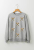Gray Sequin Baseball Game Day Graphic Casual Sweatshirt
