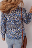 Blue Bohemian Print Embroidered V Neckline Detail Long Sleeve Shirt
