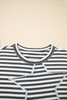Gray Stripe Starry Patch Drop Shoulder Raw Edge Casual Knit Top