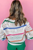 White Color Block Striped Pointelle Knit Sweater