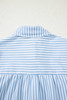 Sky Blue Stripe Shirred Detail Half Placket Collared Long Sleeve Fall Shirt