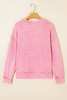 Bright Pink Mineral Wash Big Bow Patchwork Pullover Sweatshirt